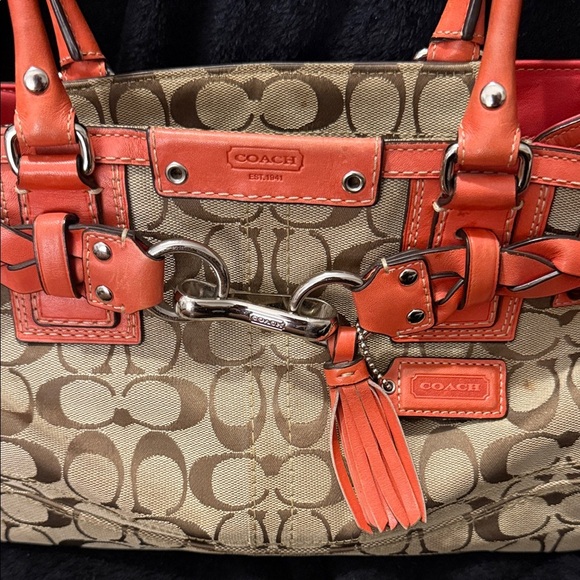 Coach Vintage Authentic Orange Beige shoulder Bag - Picture 5 of 16
